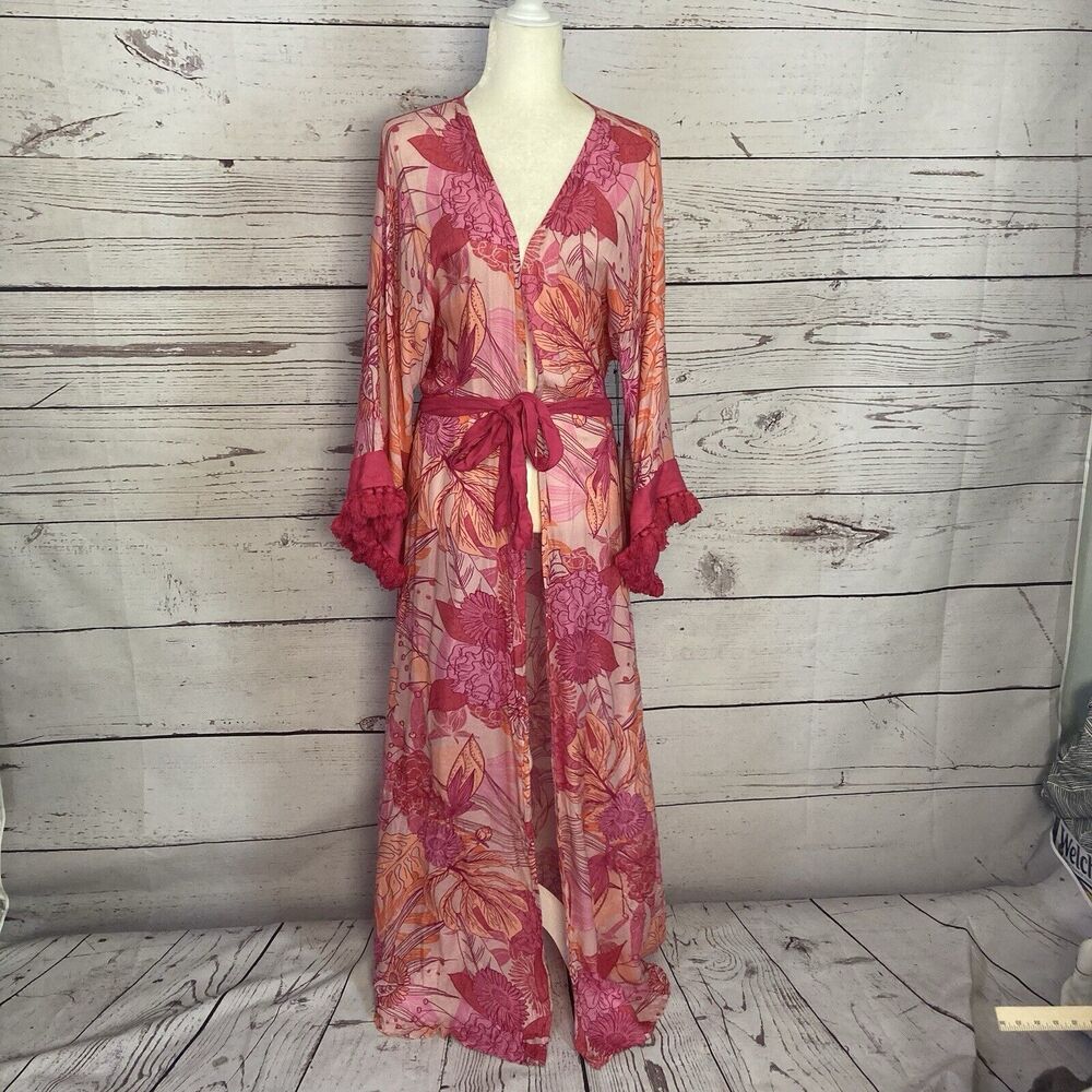 Revolve Lovewave Robe Womens Medium The Hallie Maxi Pink‎ Floral Belted